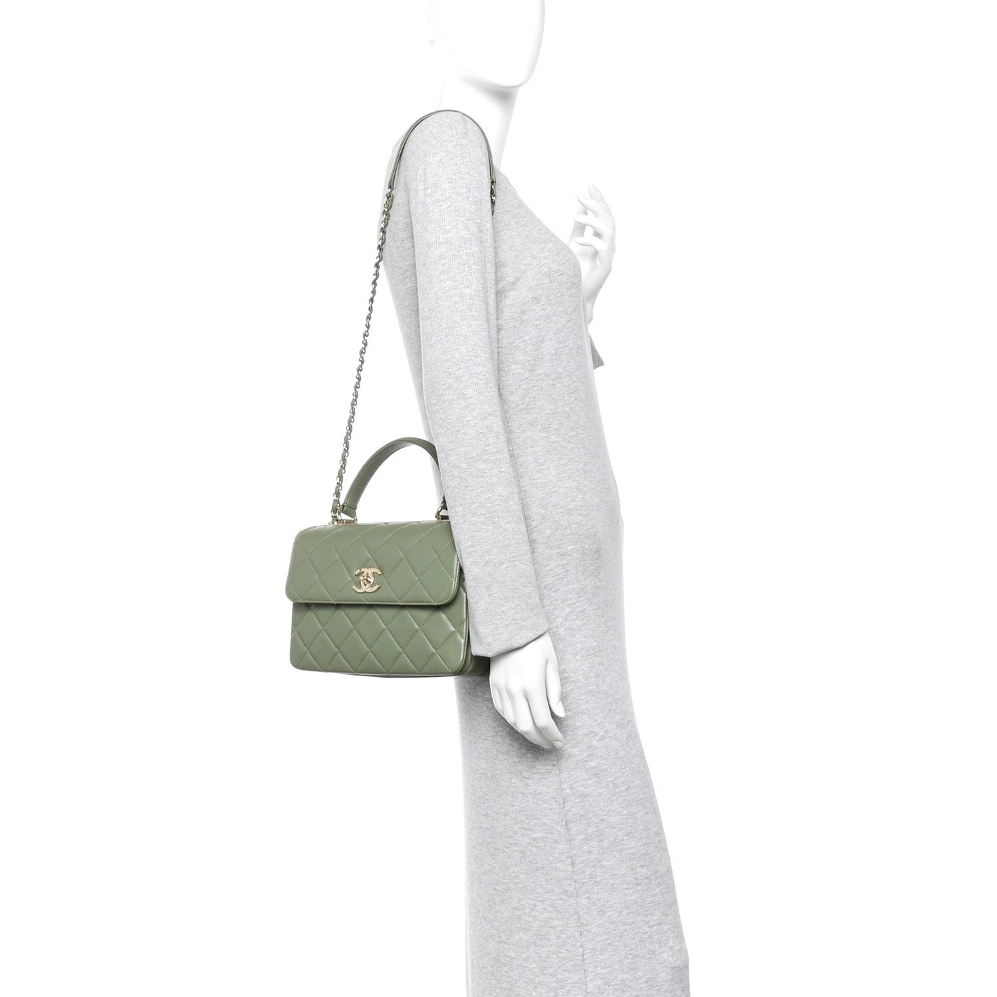Lambskin Quilted Small Trendy CC Flap Dual Handle Bag Green