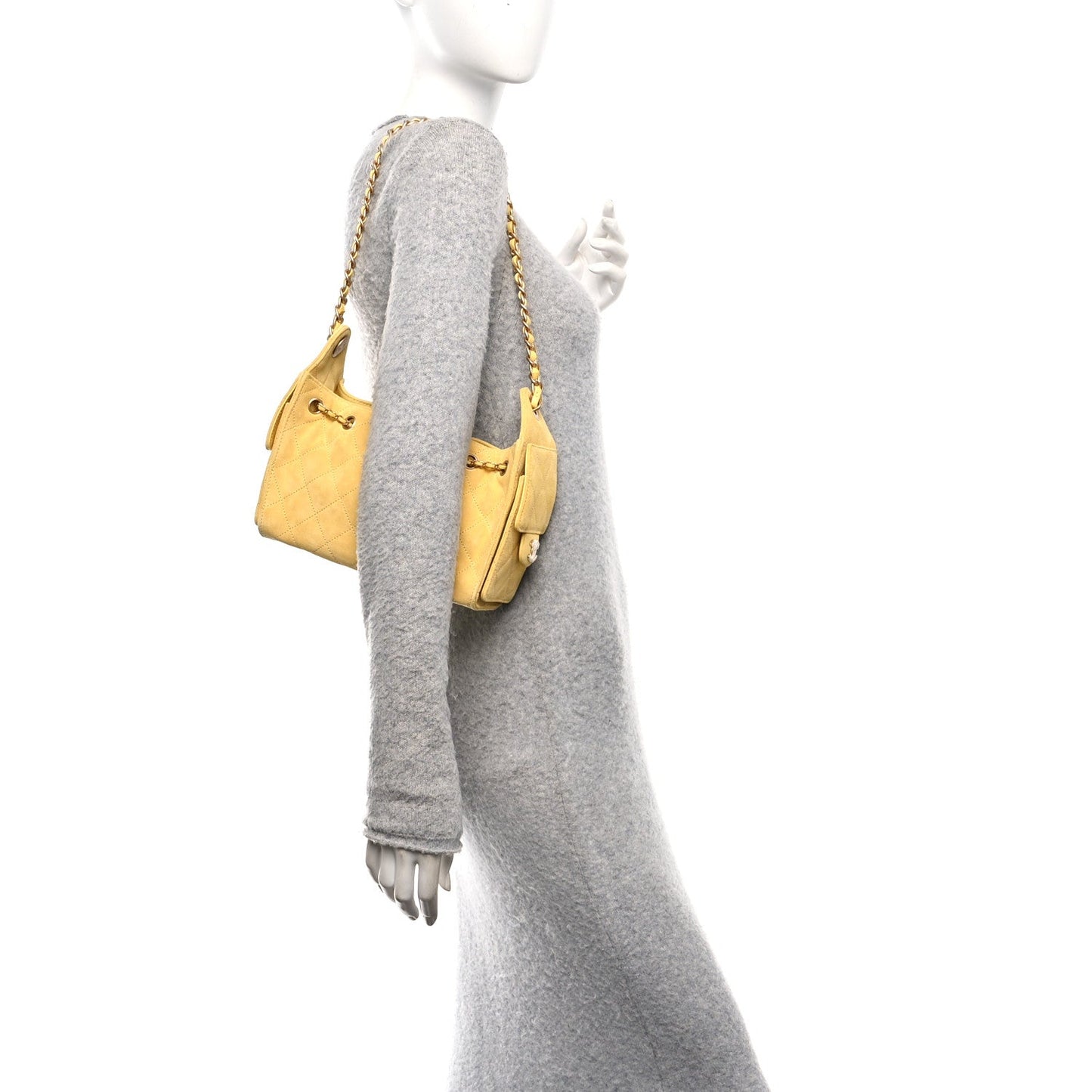 Suede Quilted Mini Chanel 25 Handbag Yellow