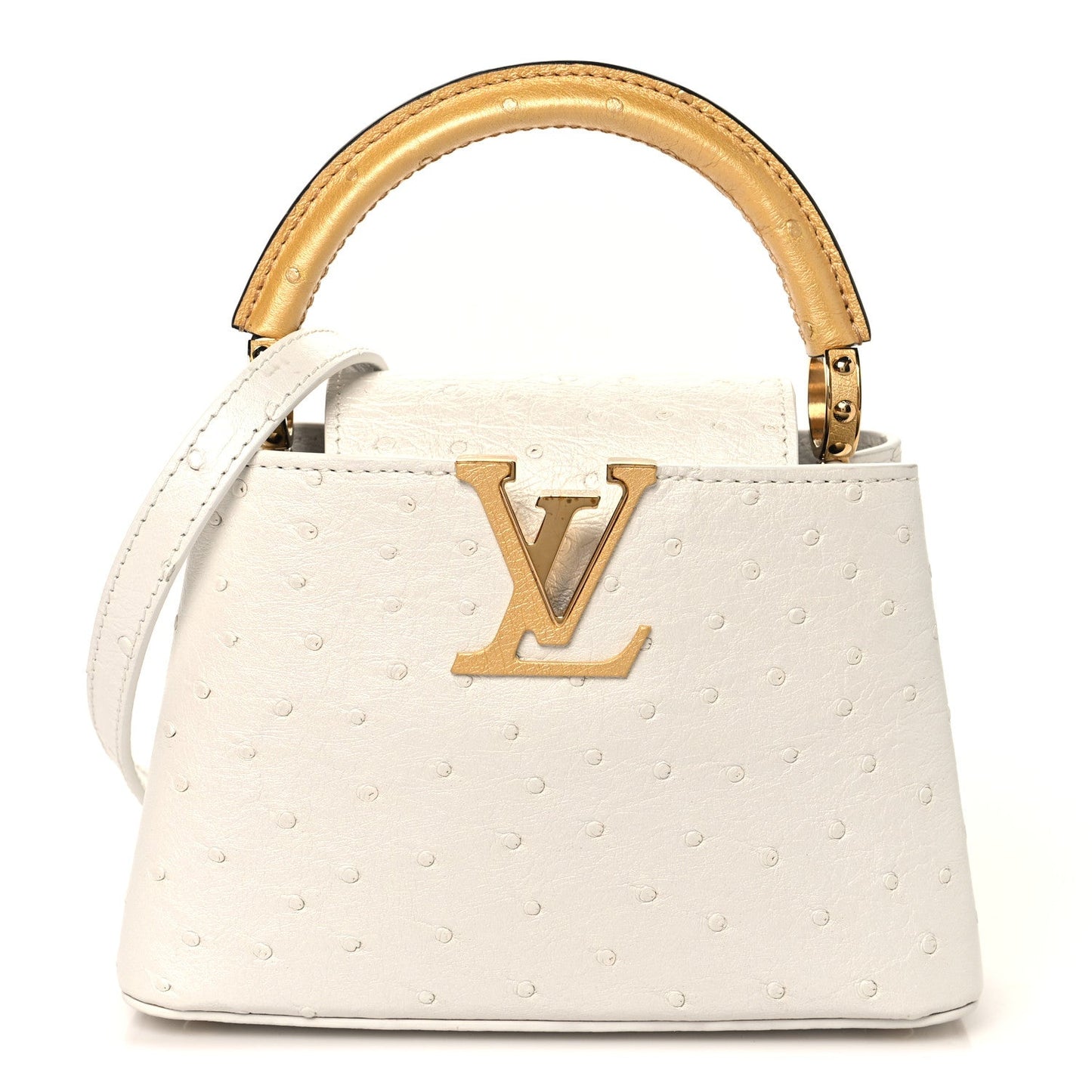 Iridescent Ostrich Capucines Mini White Gold