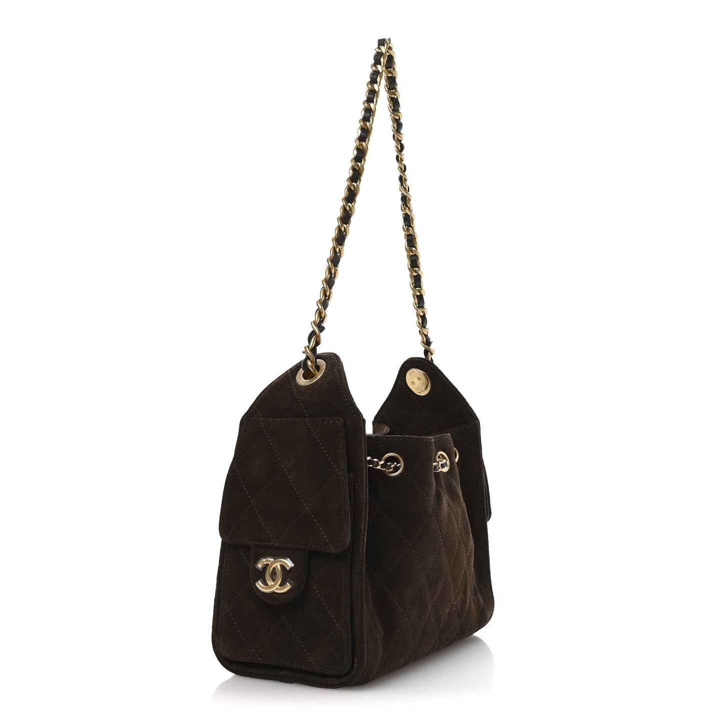 Suede Quilted Mini Chanel 25 Handbag Dark Brown