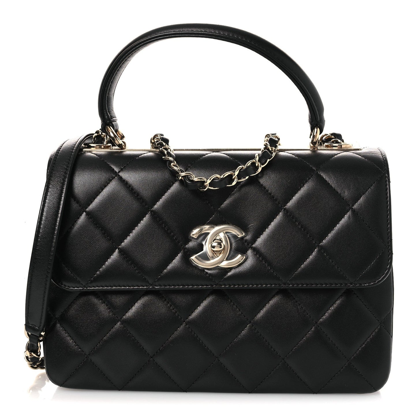 Lambskin Quilted Small Trendy CC Dual Handle Flap Bag Black