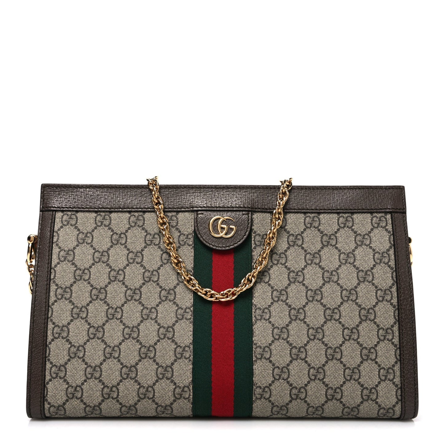 GG Supreme Monogram Web Medium Ophidia Chain Shoulder Bag Brown