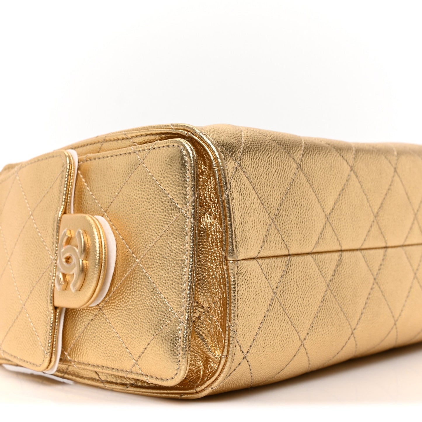 Metallic Caviar Quilted Mini Chanel 25 Handbag Gold