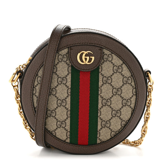 GG Supreme Monogram Web Mini Ophidia Round Shoulder Bag Brown