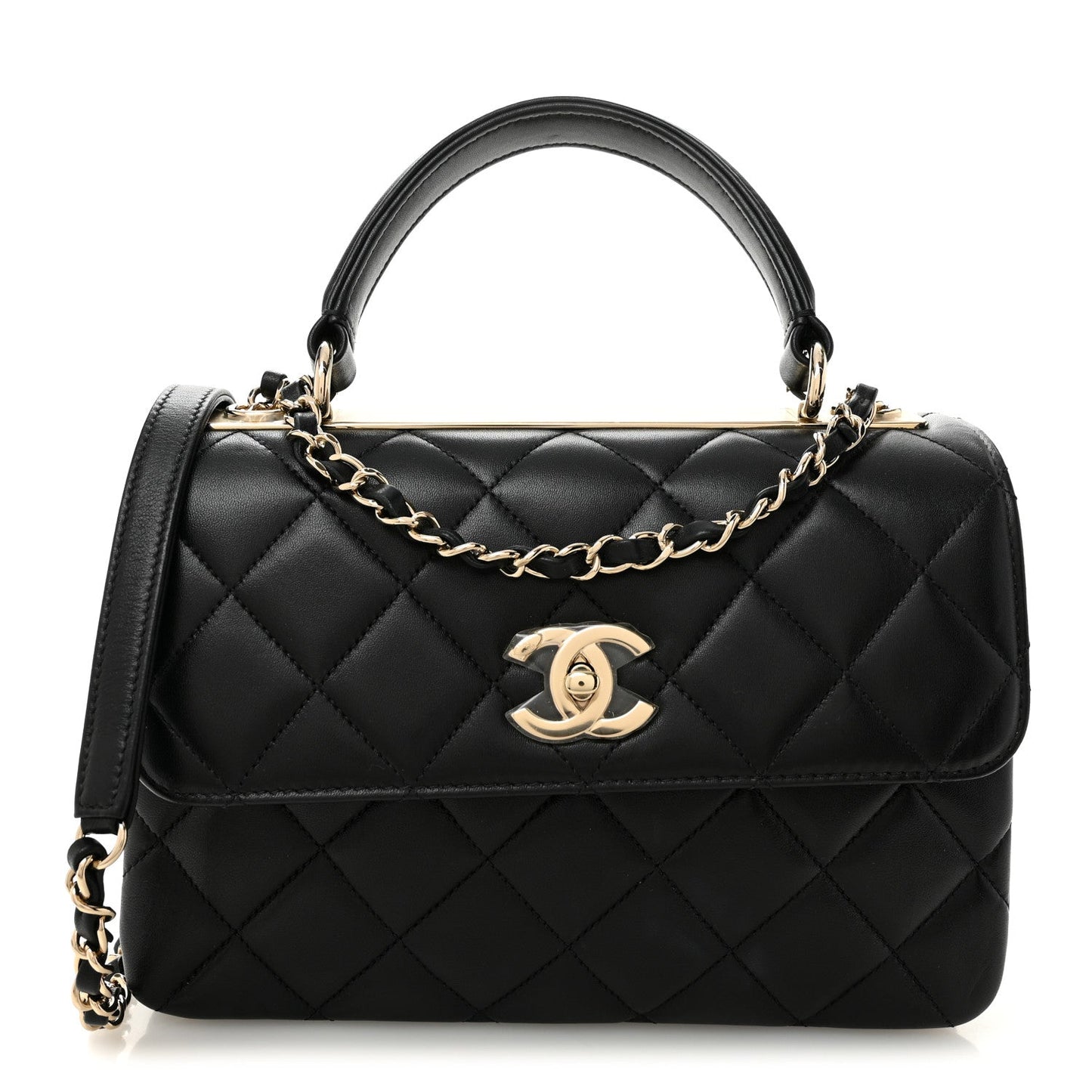 Lambskin Quilted Small Trendy CC Dual Handle Flap Bag Black