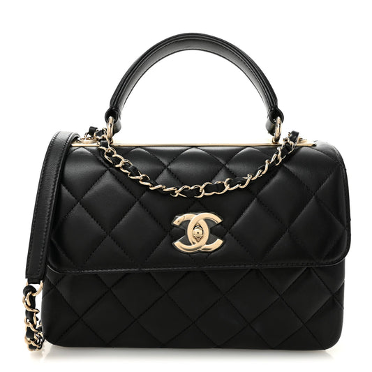 Lambskin Quilted Small Trendy CC Dual Handle Flap Bag Black