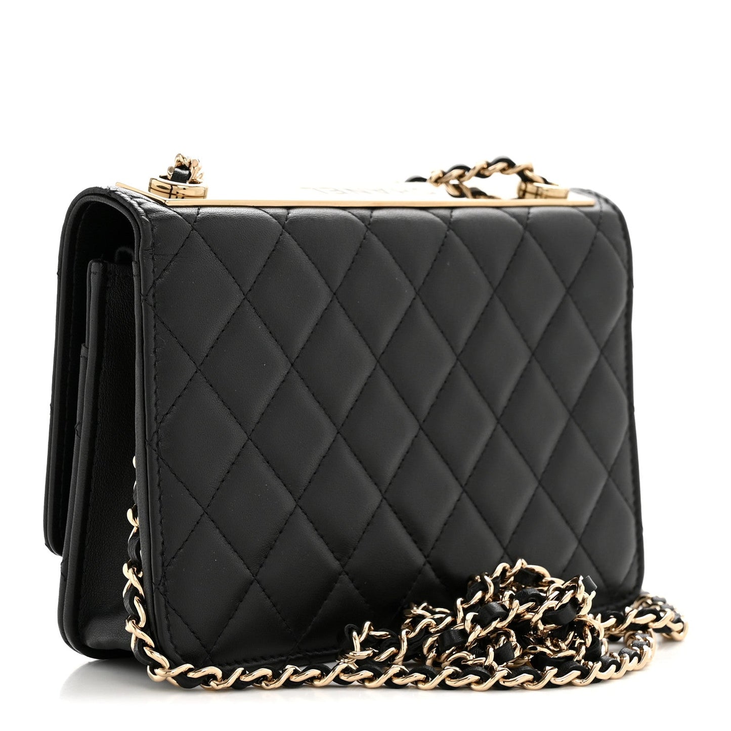 Lambskin Quilted Trendy CC Wallet On Chain WOC Black