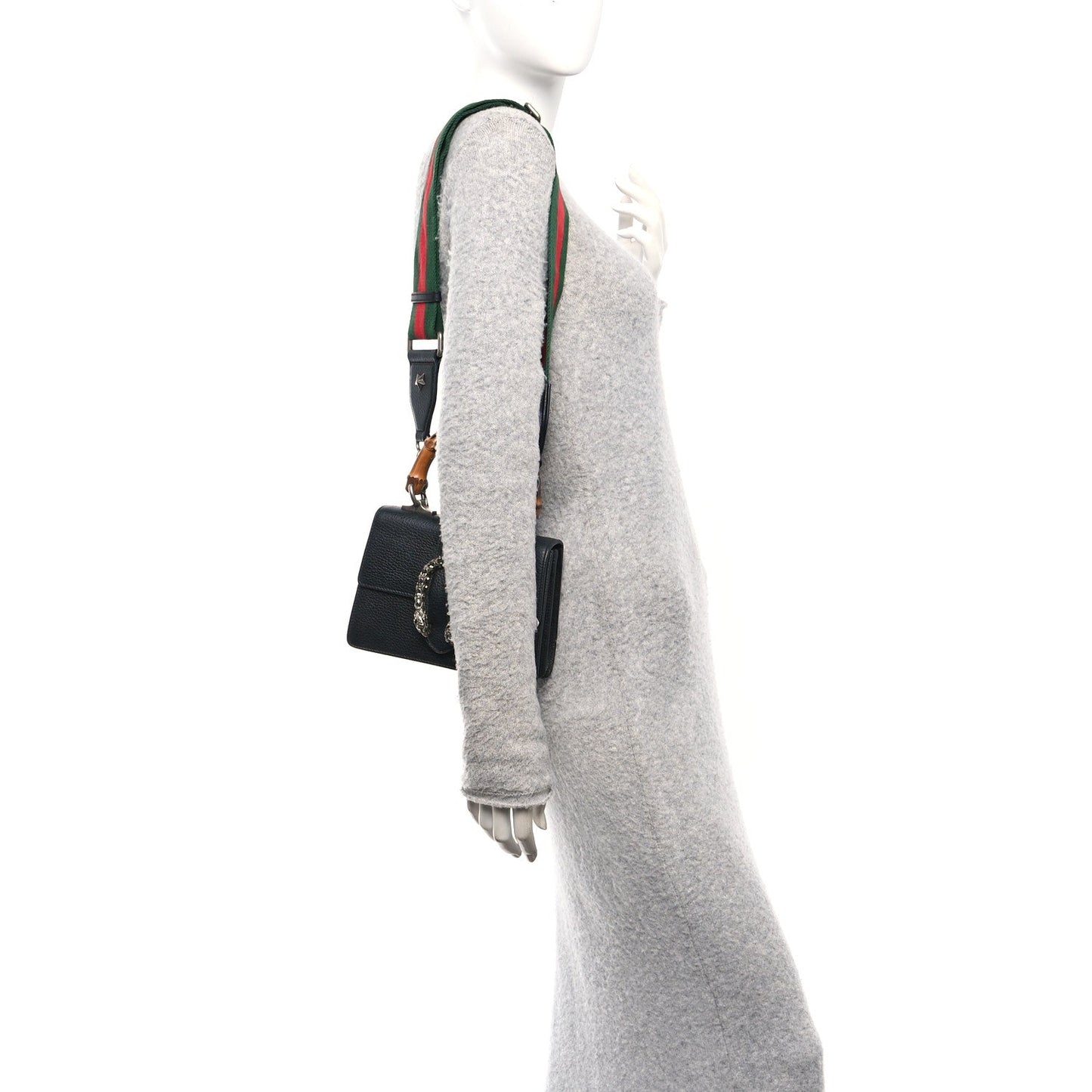 Dollar Calfskin Crystal Web Mini Dionysus Bamboo Top Handle Bag Black Black Diamond