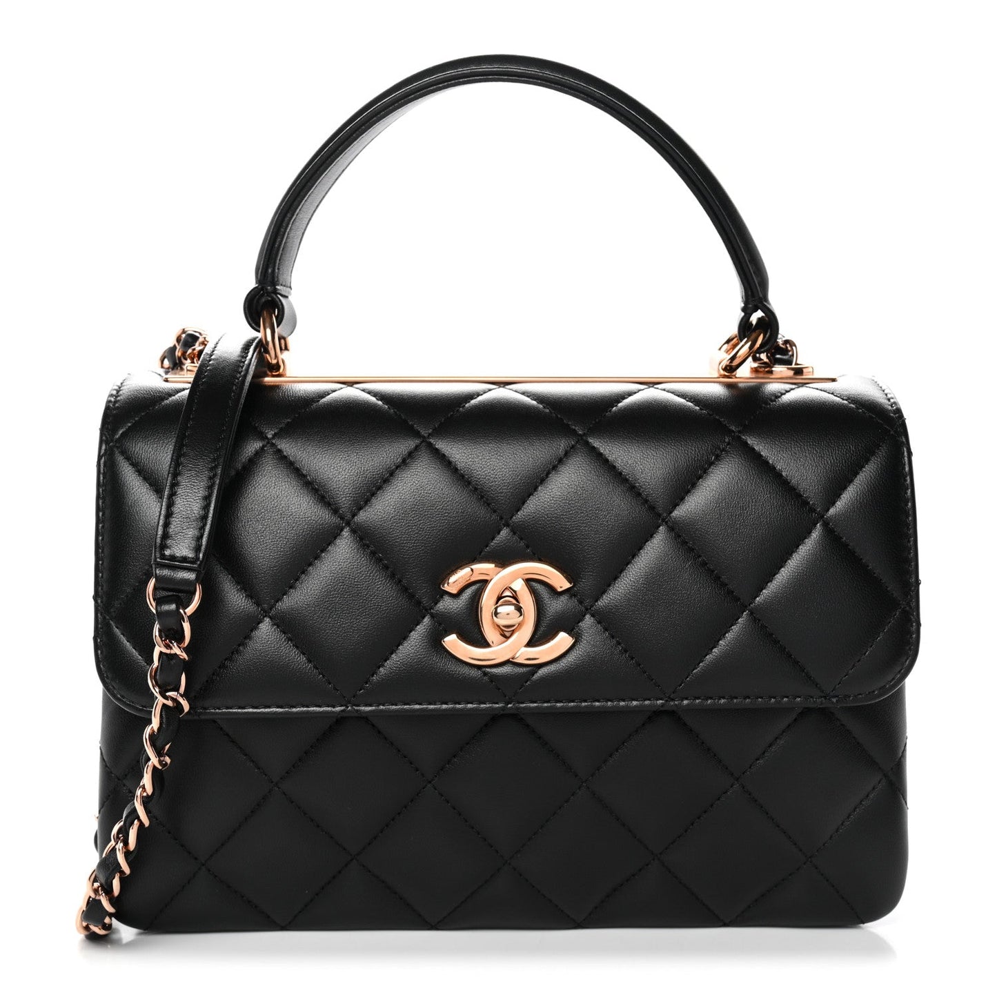 Lambskin Quilted Small Trendy CC Dual Handle Flap Bag Black