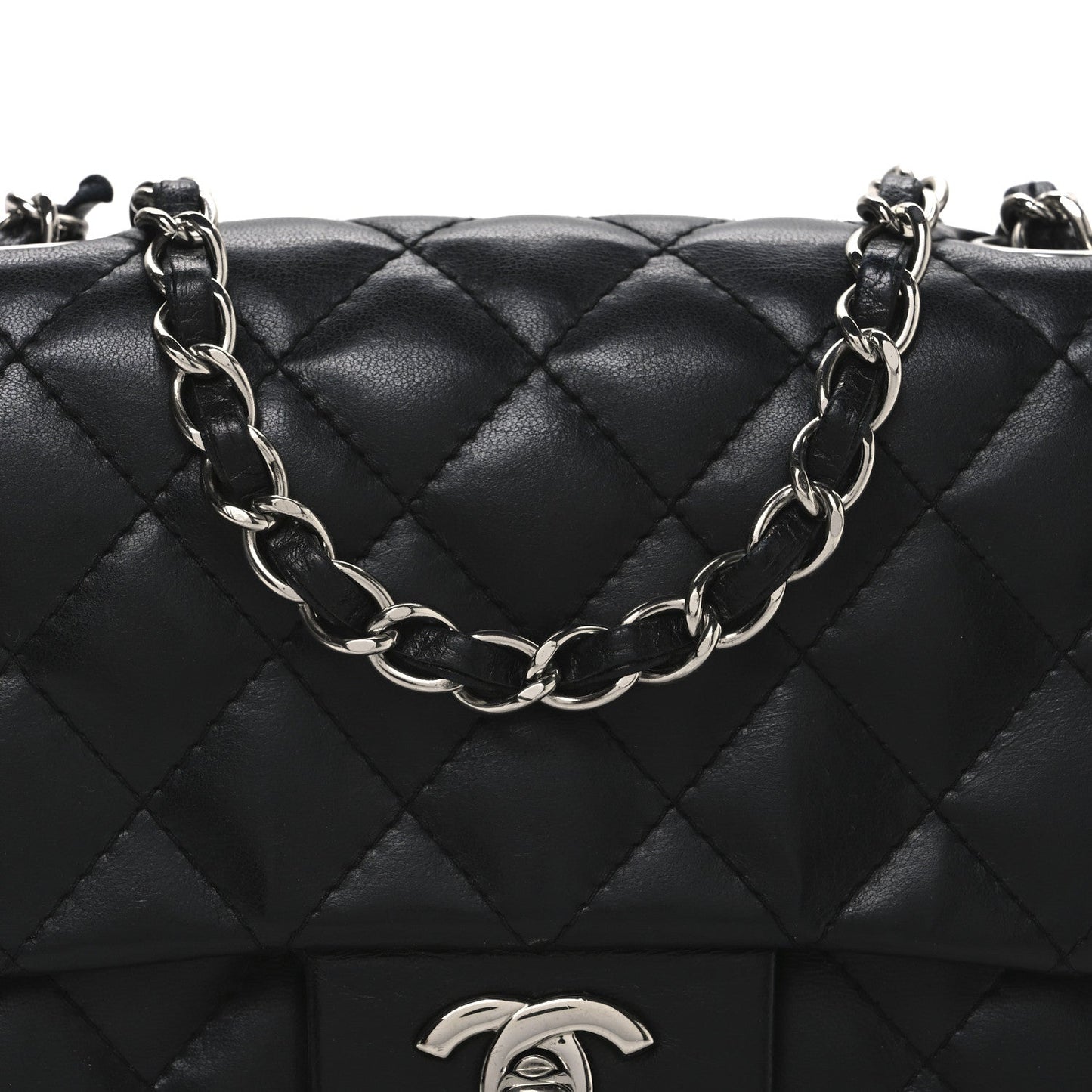 Lambskin Quilted Mini Square Flap Black