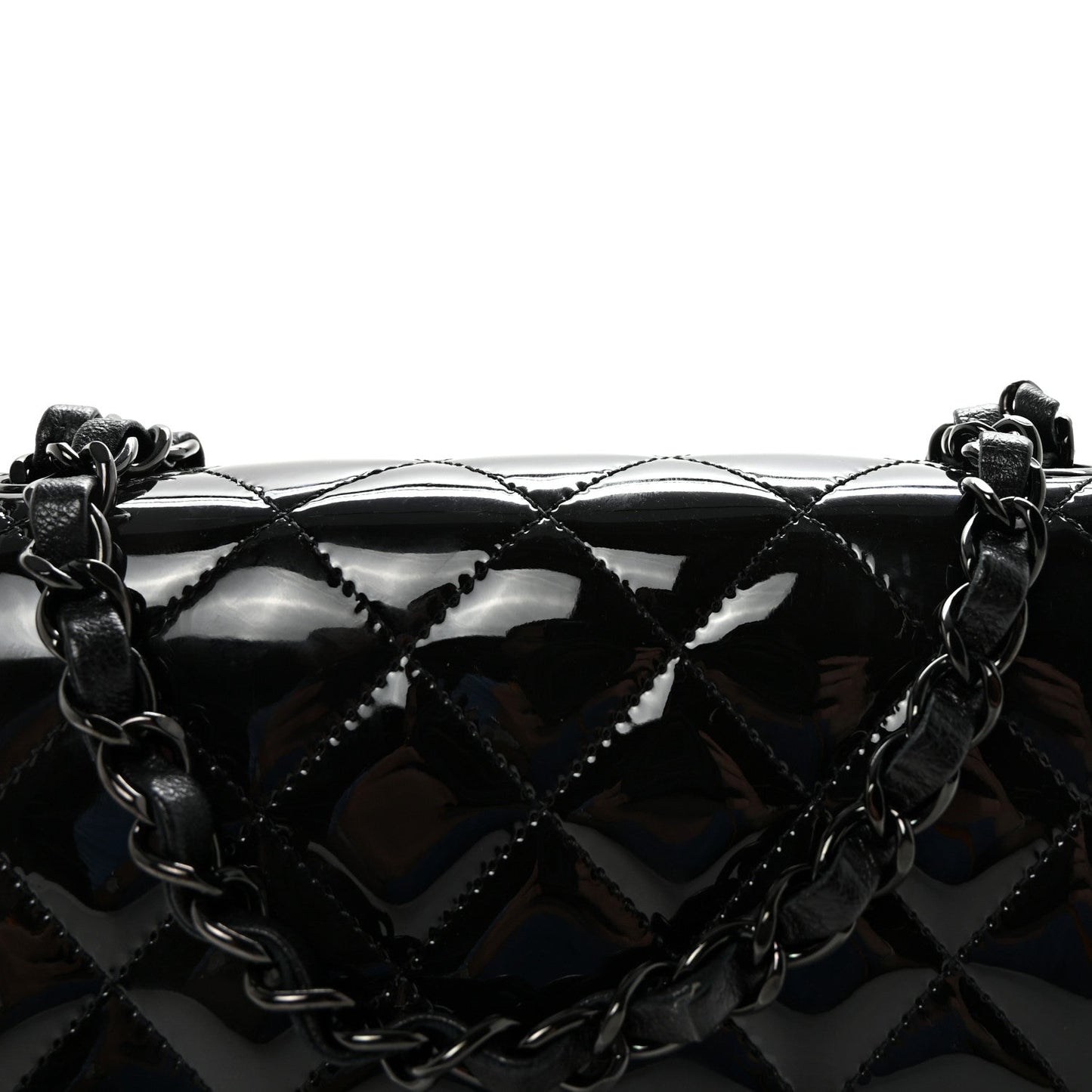 Patent Calfskin Quilted Mini Square Flap So Black