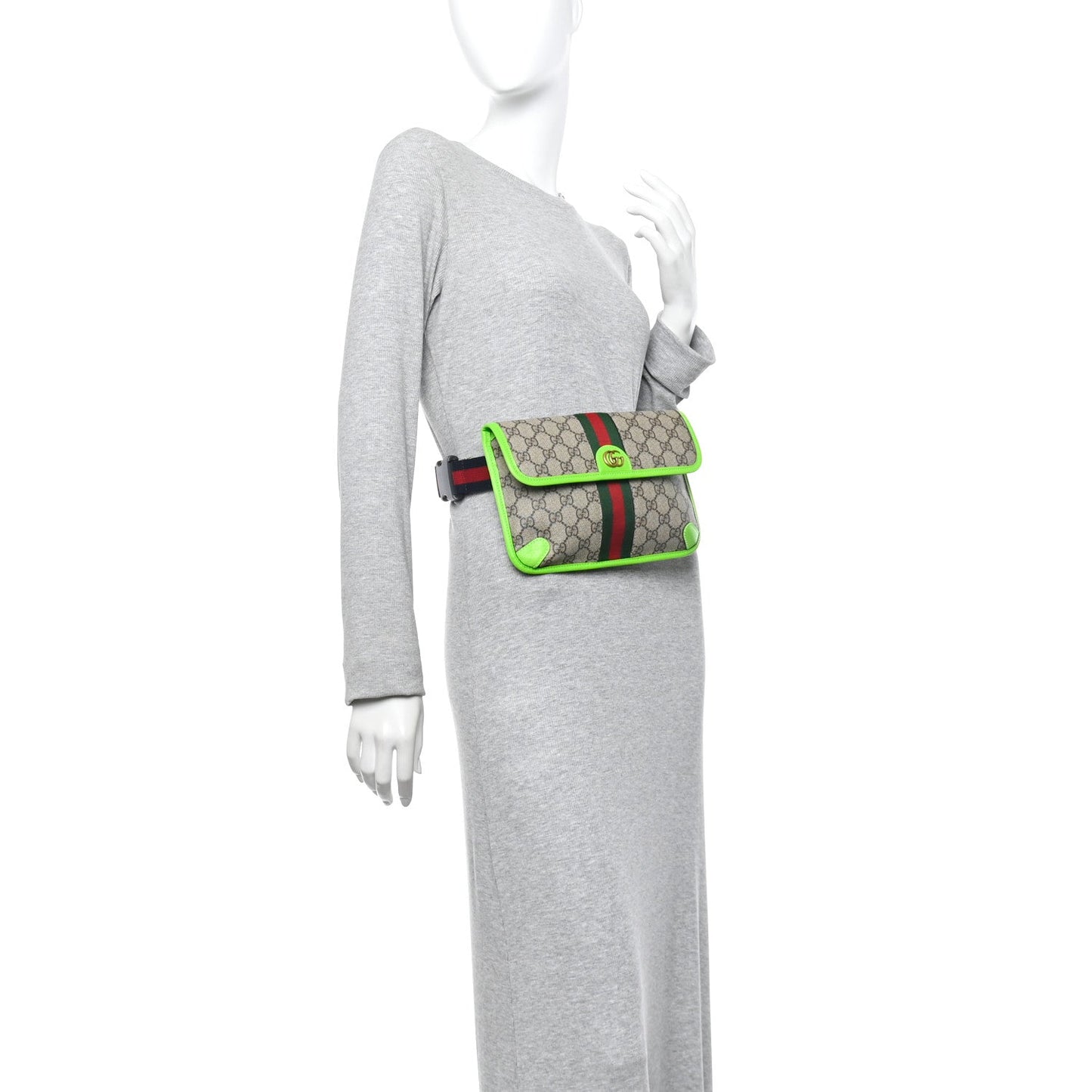 GG Supreme Monogram Web Small Ophidia Belt Bag Beige Ebony Electric Green