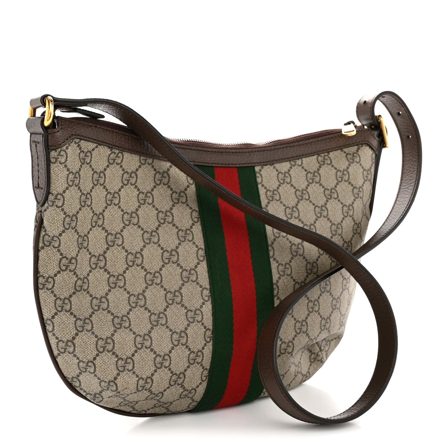GG Supreme Monogram Web Small Ophidia Half Moon Hobo Brown