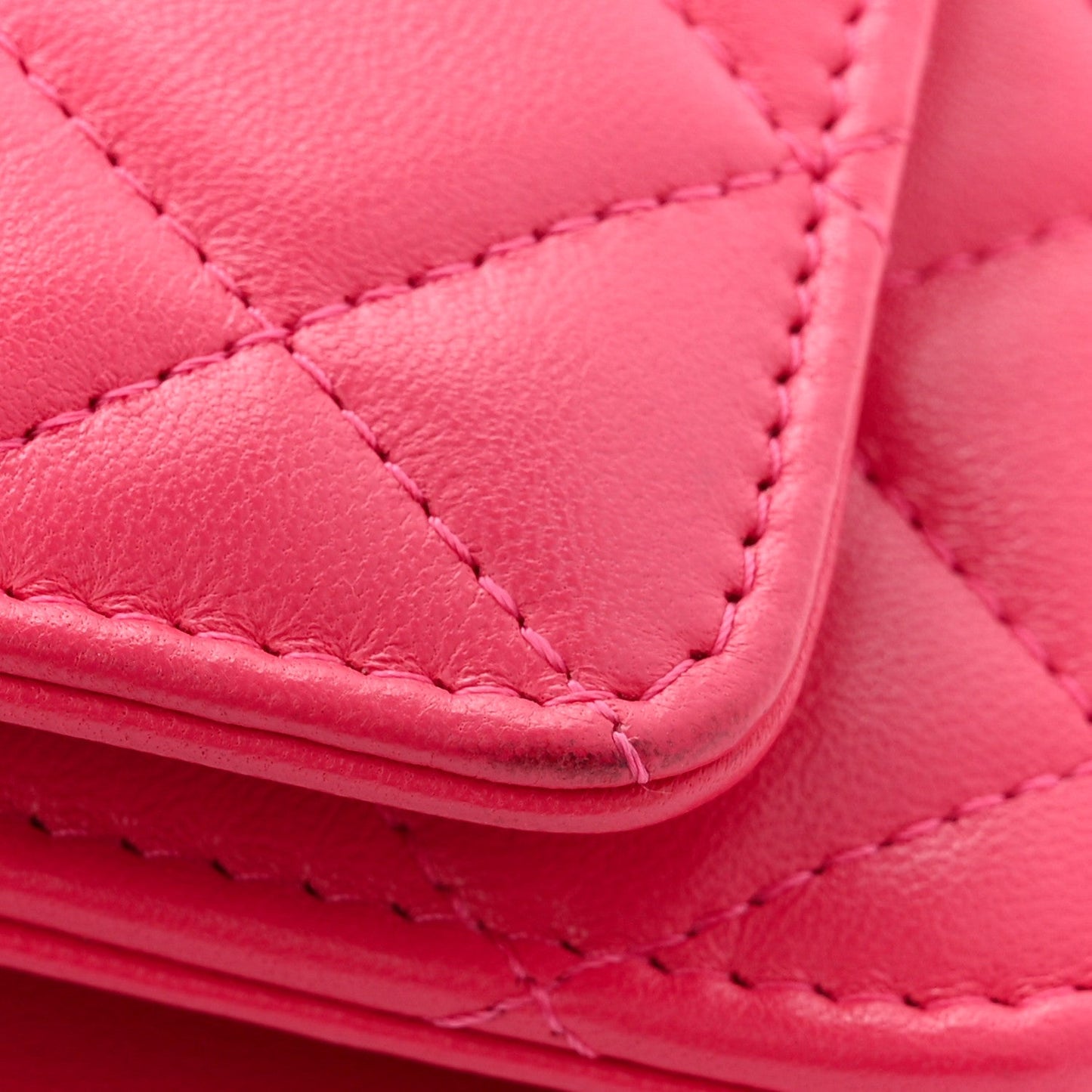 Lambskin Quilted Trendy CC Wallet On Chain WOC Dark Pink