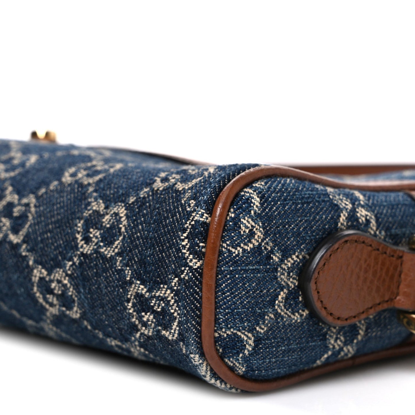 New Denim GG Monogram Dollar Calfskin Mini Ophidia Shoulder Bag Blue Tea Cuir Epilog