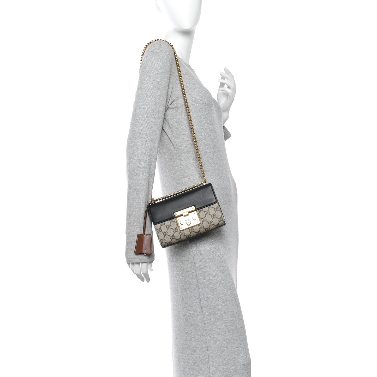 GG Supreme Monogram Calfskin Small Padlock Shoulder Bag Beige Black Cuir