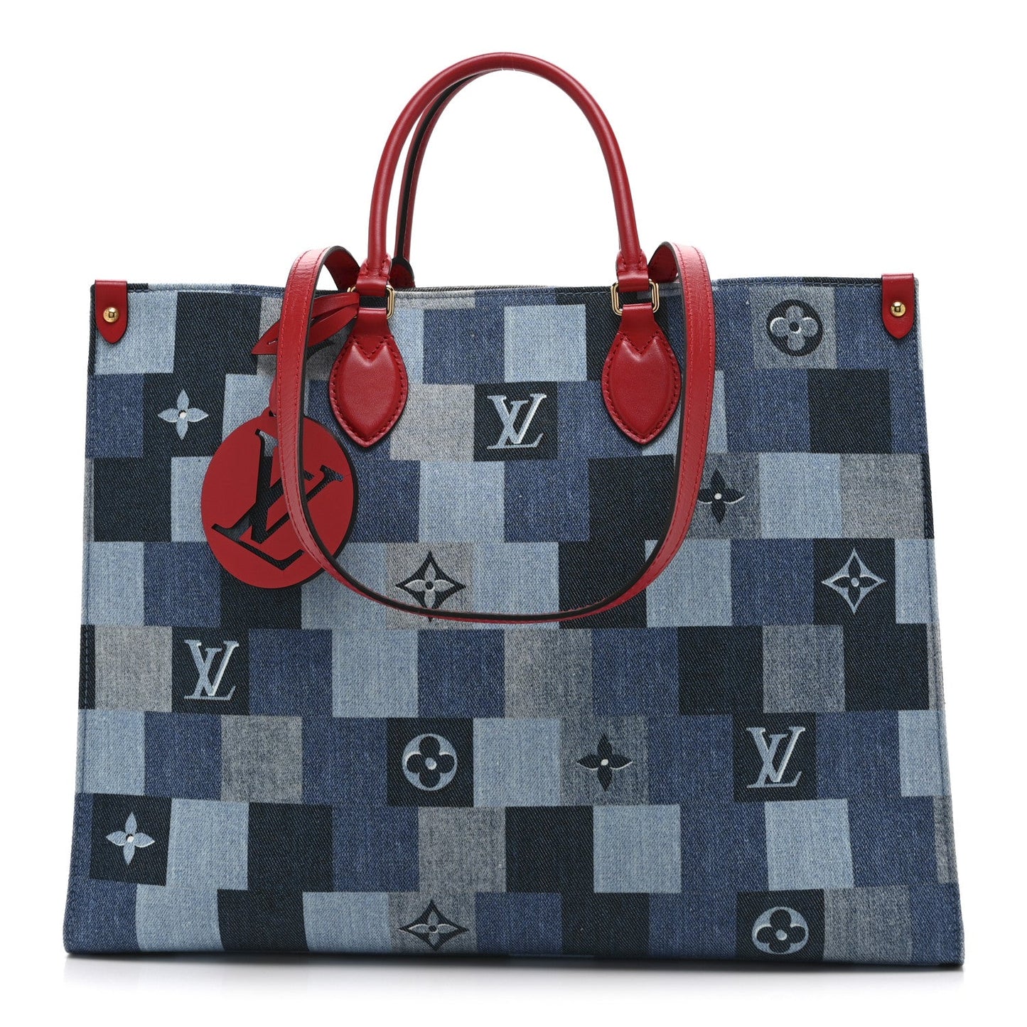 Denim Damier Monogram Onthego Blue Rouge