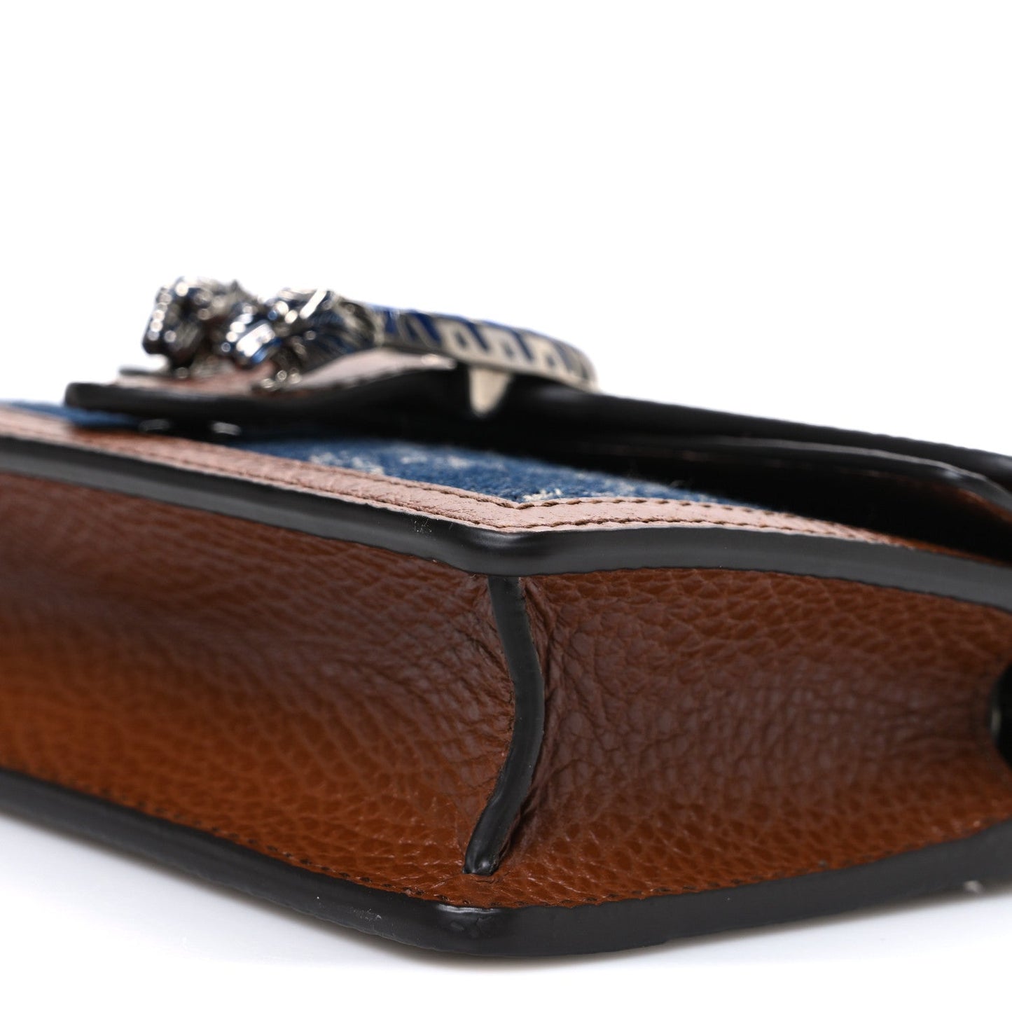 New Denim GG Monogram Dollar Calfskin Enamel Super Mini Dionysus Shoulder Bag Blue Tea Cuir Epilog Electric Blue