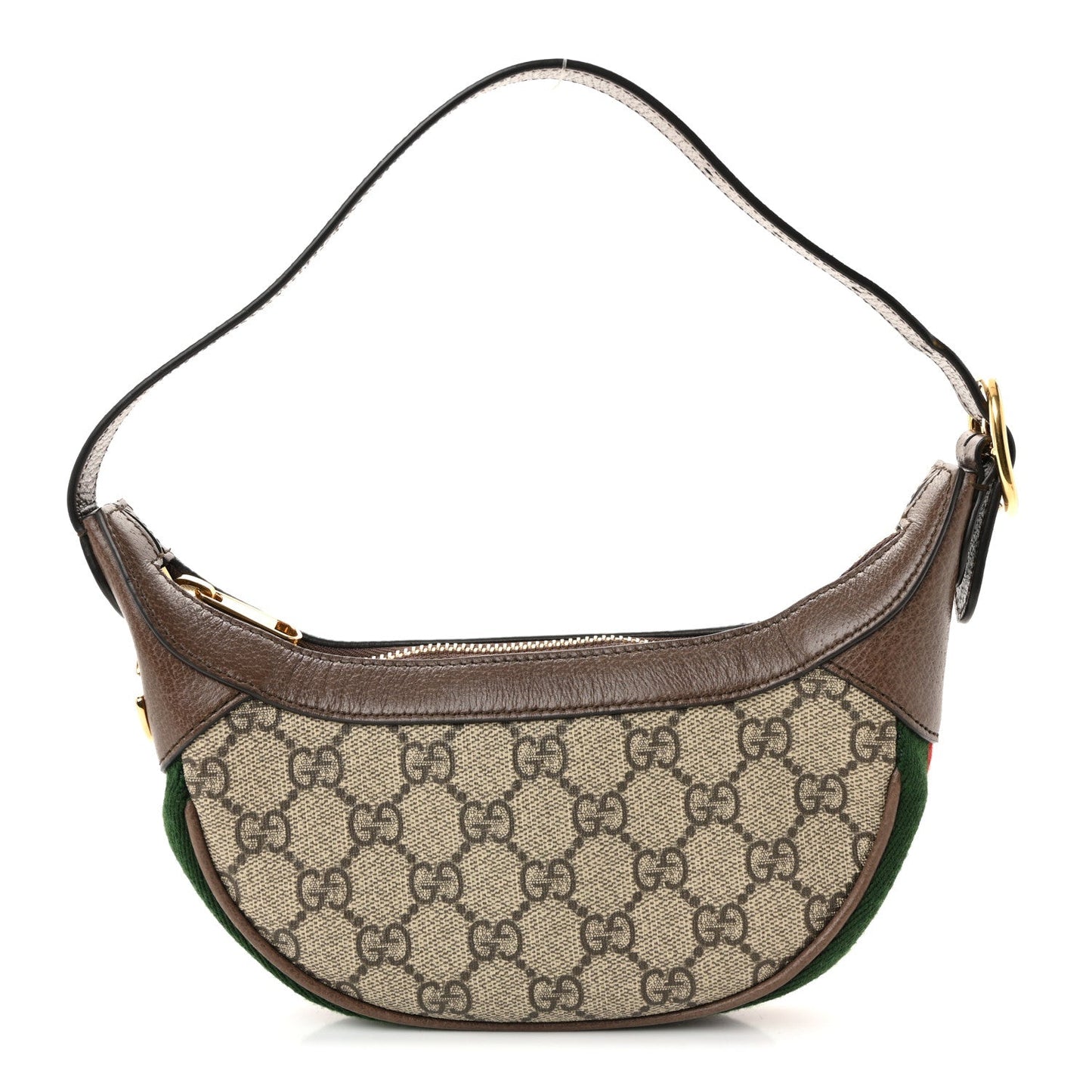 GG Supreme Monogram Textured Calfskin Web Mini Ophidia Half Moon Hobo Beige Ebony New Acero