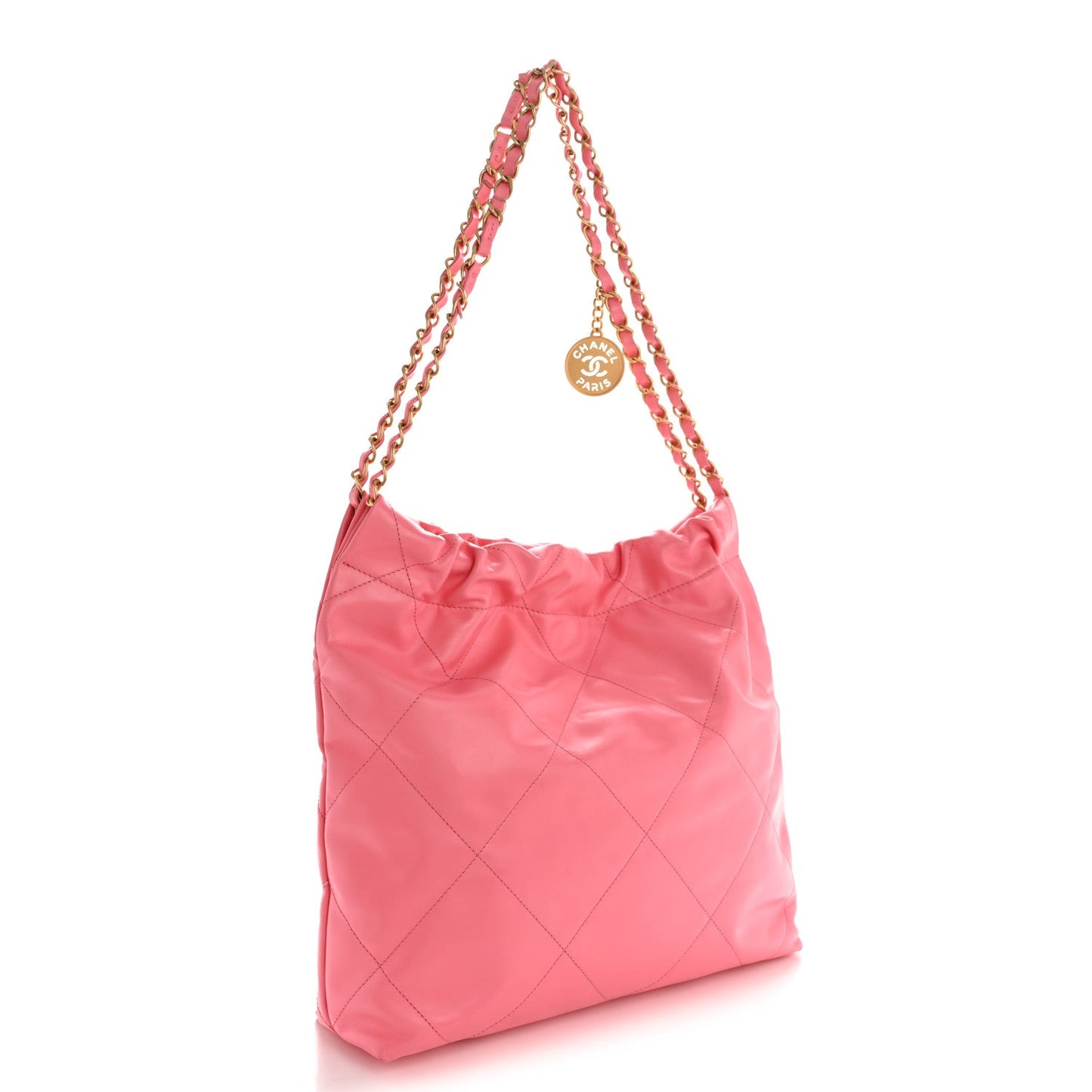 Shiny Calfskin Quilted Small Chanel 22 Coral Pink