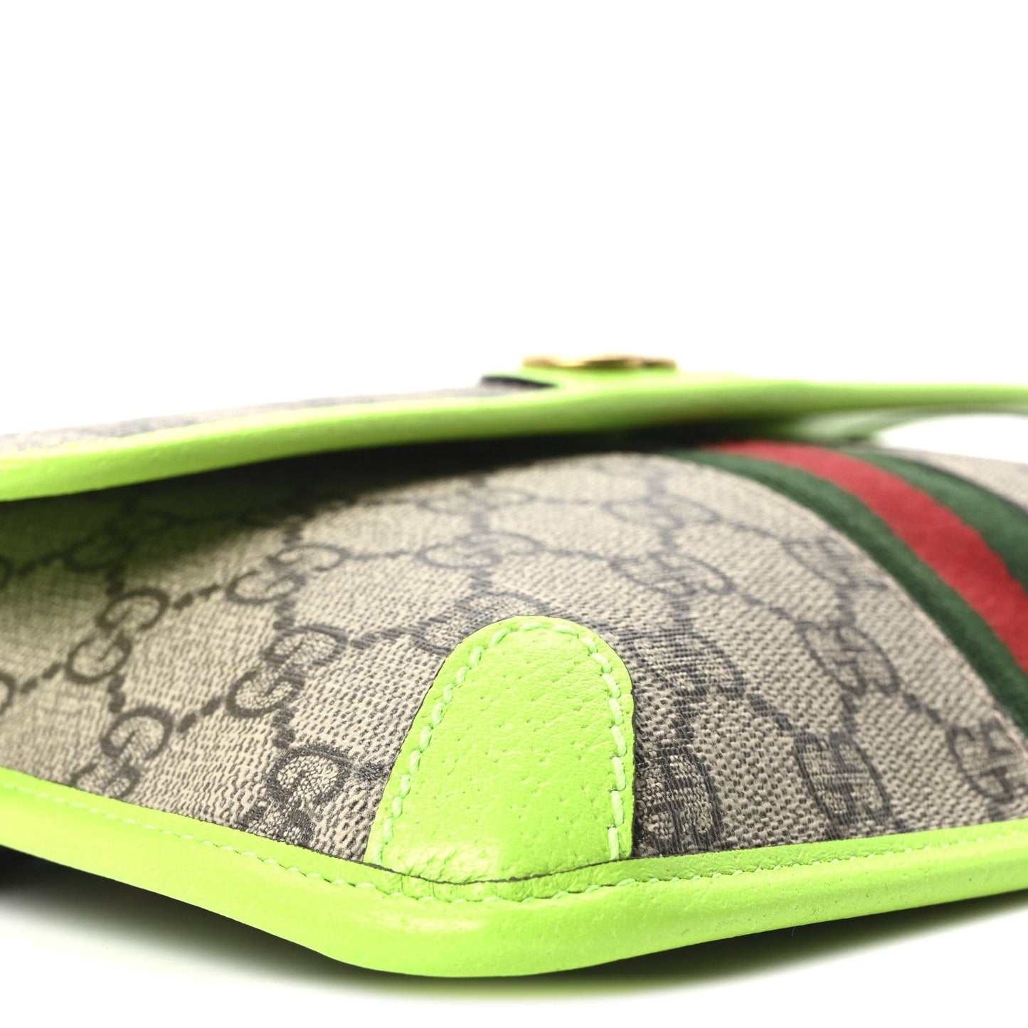 GG Supreme Monogram Web Small Ophidia Belt Bag Beige Ebony Electric Green
