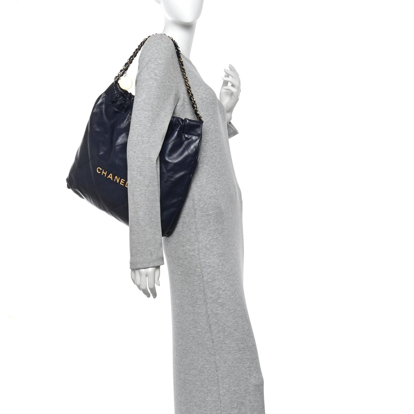 Shiny Calfskin Quilted Chanel 22 Navy Blue