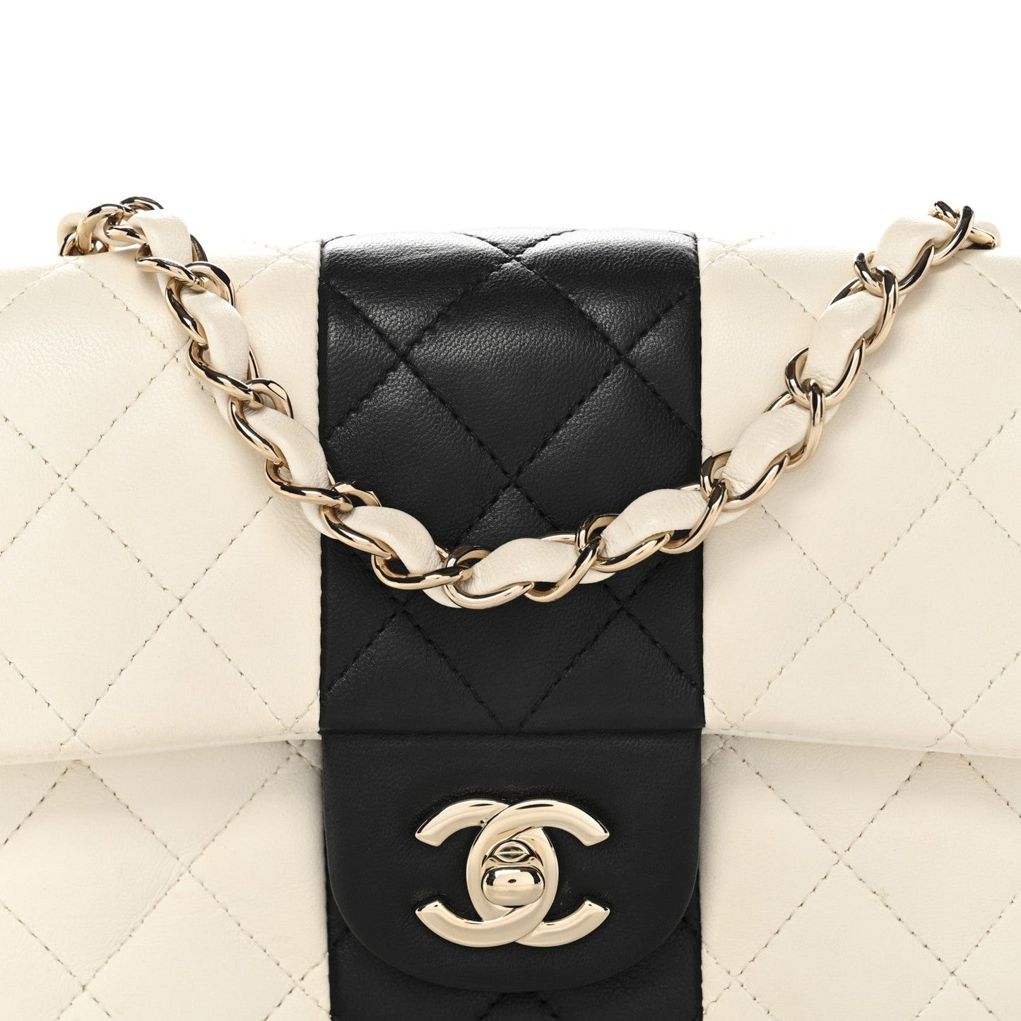 Lambskin Quilted Mini Rectangular Flap White Black
