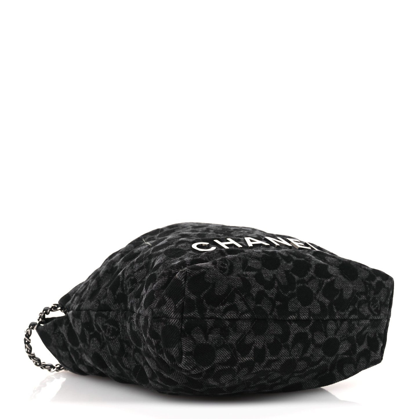 Denim Quilted Floral Print Mini Chanel 22 Black Grey