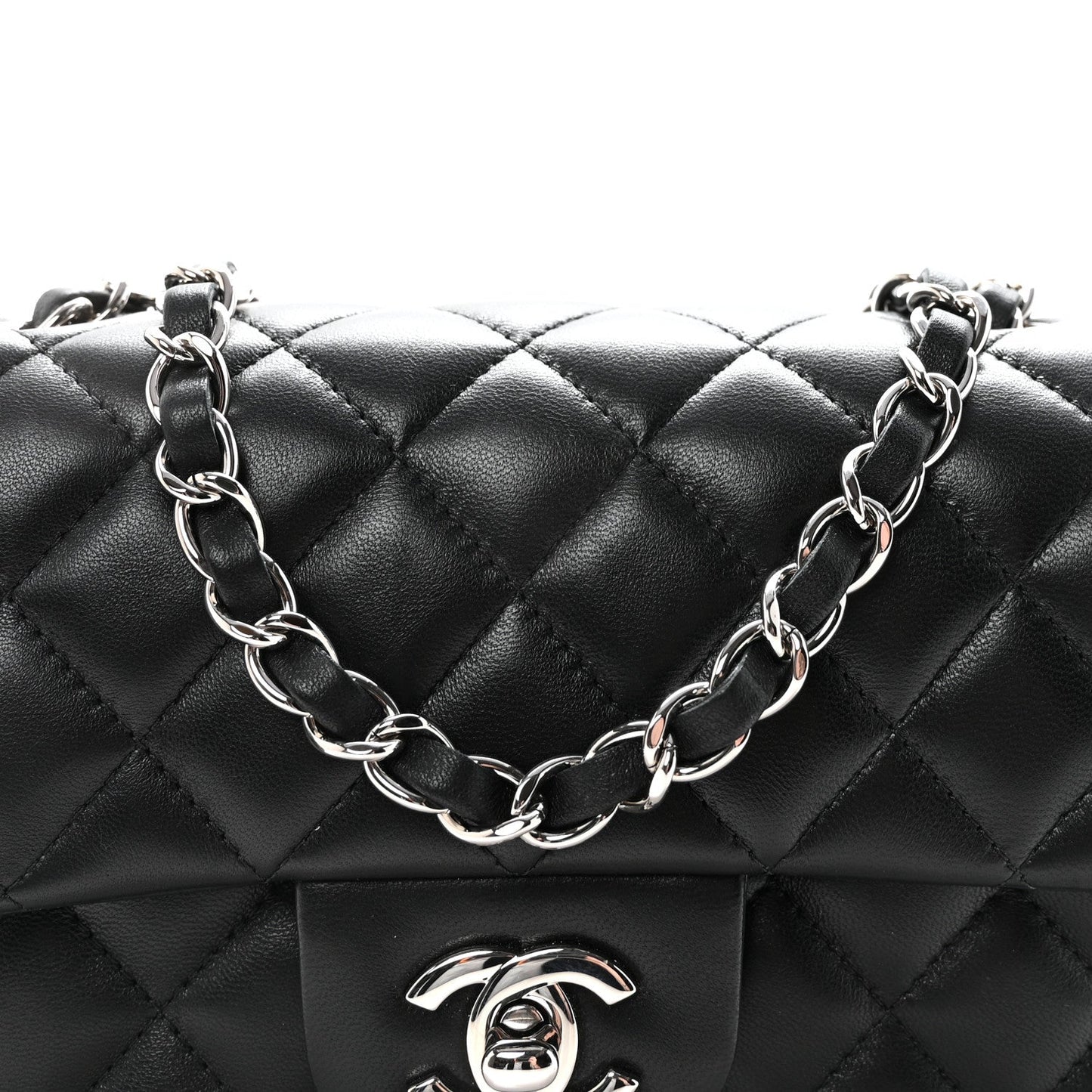Lambskin Quilted Mini Rectangular Flap Black