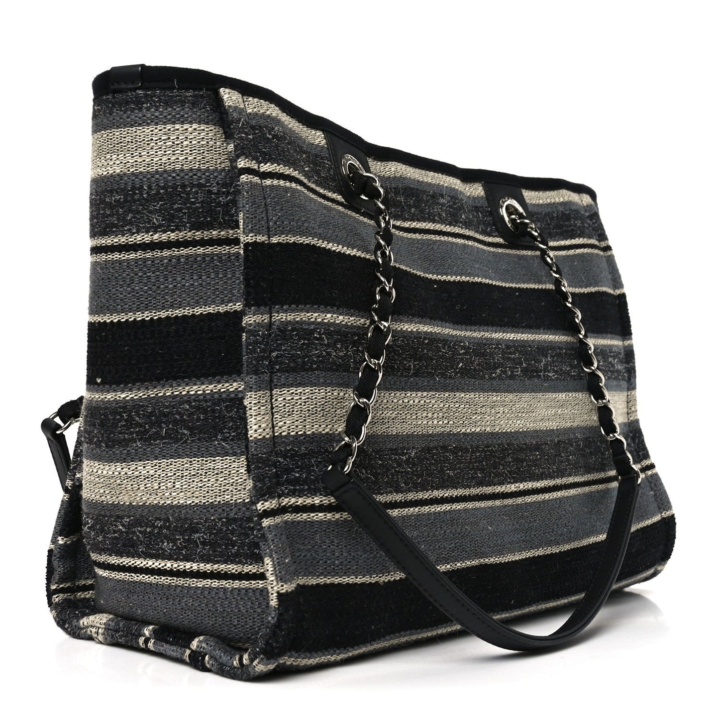 Striped Canvas Small Deauville Tote Dark Grey