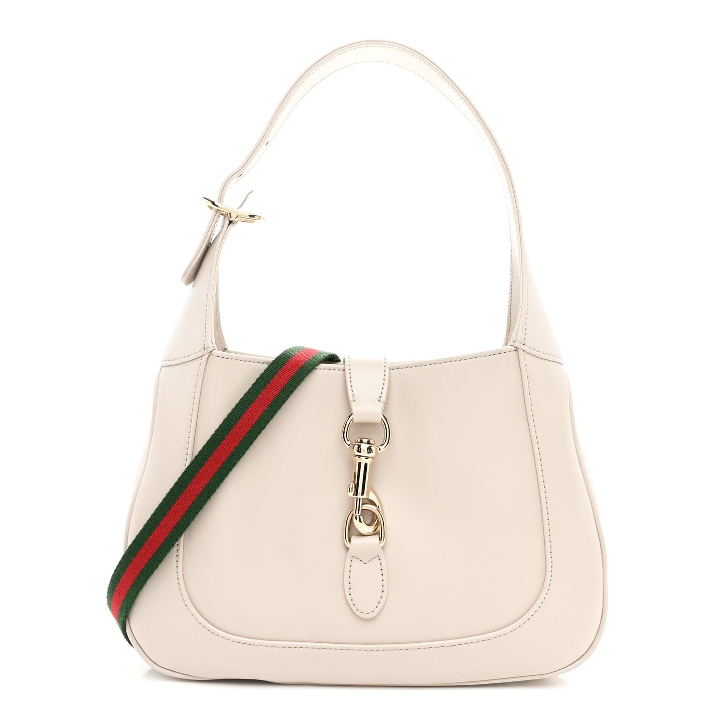 Ancora Calfskin Web Small Jackie Shoulder Bag Light Grey