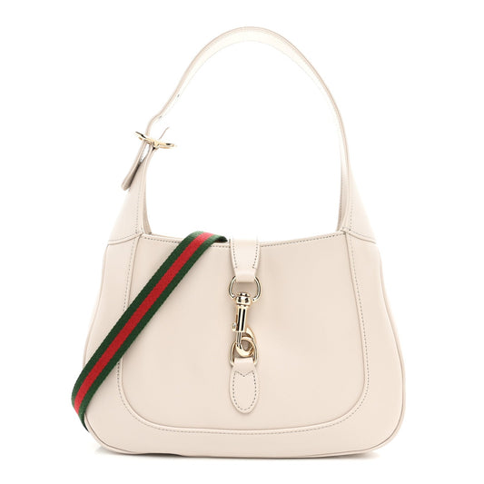 Ancora Calfskin Web Small Jackie Shoulder Bag Light Grey