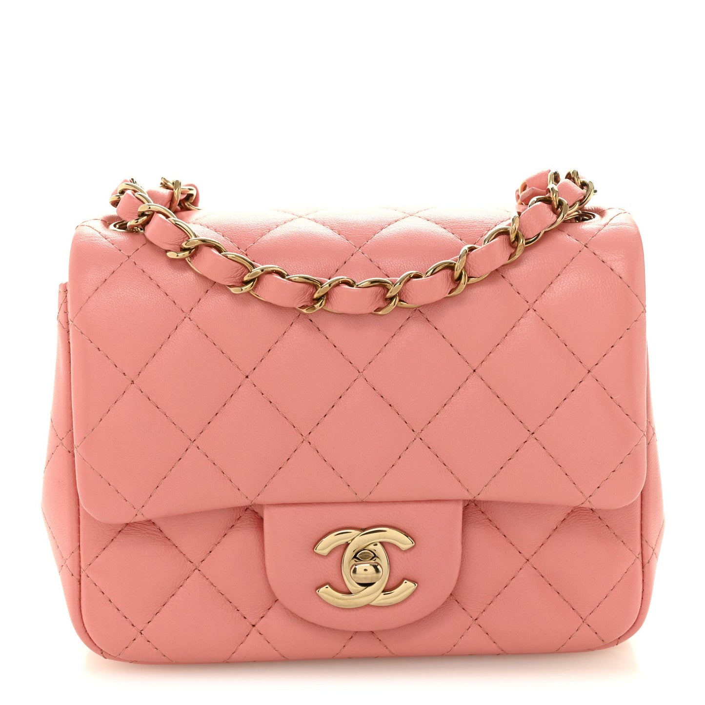 Lambskin Quilted Mini Square Flap Pink