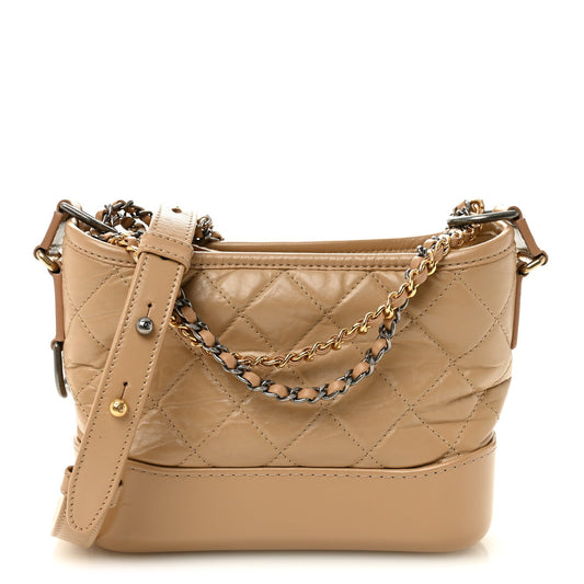 Aged Calfskin Quilted Small Gabrielle Hobo Beige