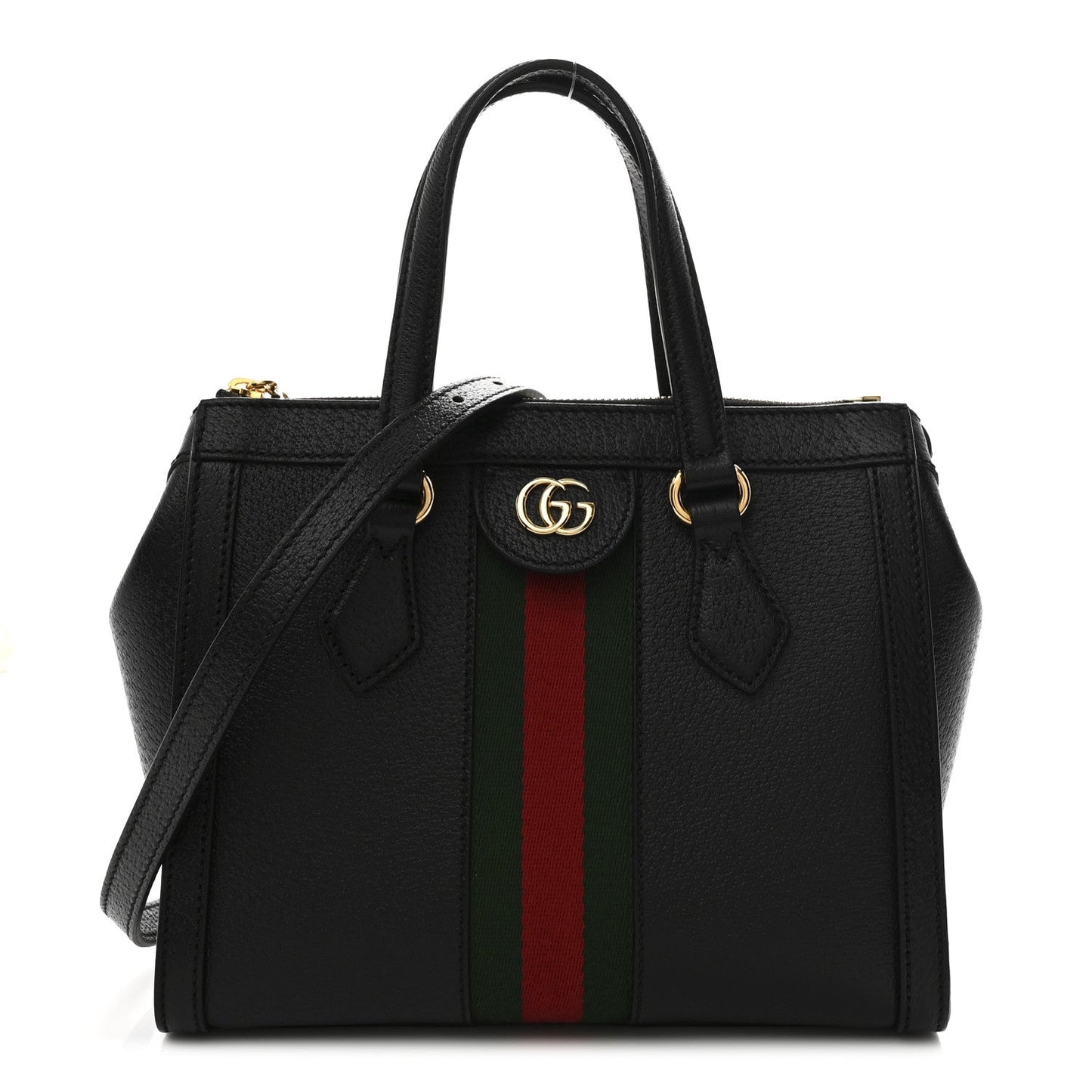 Textured Calfskin Web Small Ophidia Tote Bag Black