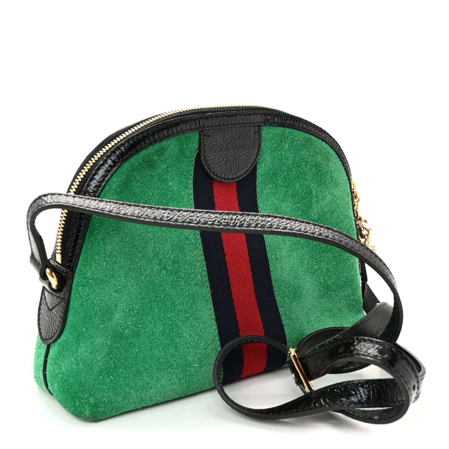 Suede Patent GG Web Small Ophidia Dome Shoulder Bag New Shamarock Black