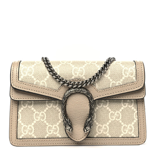 GG Supreme Monogram Textured Dollar Calfskin Super Mini Dionysus Shoulder Bag Beige Mystic White Oatmeal
