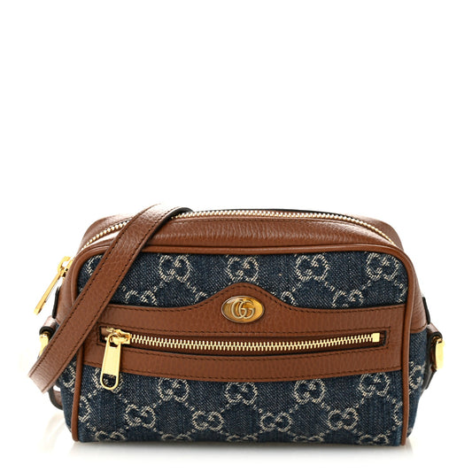 New Denim GG Monogram Dollar Calfskin Mini Ophidia Shoulder Bag Blue Tea Cuir Epilog