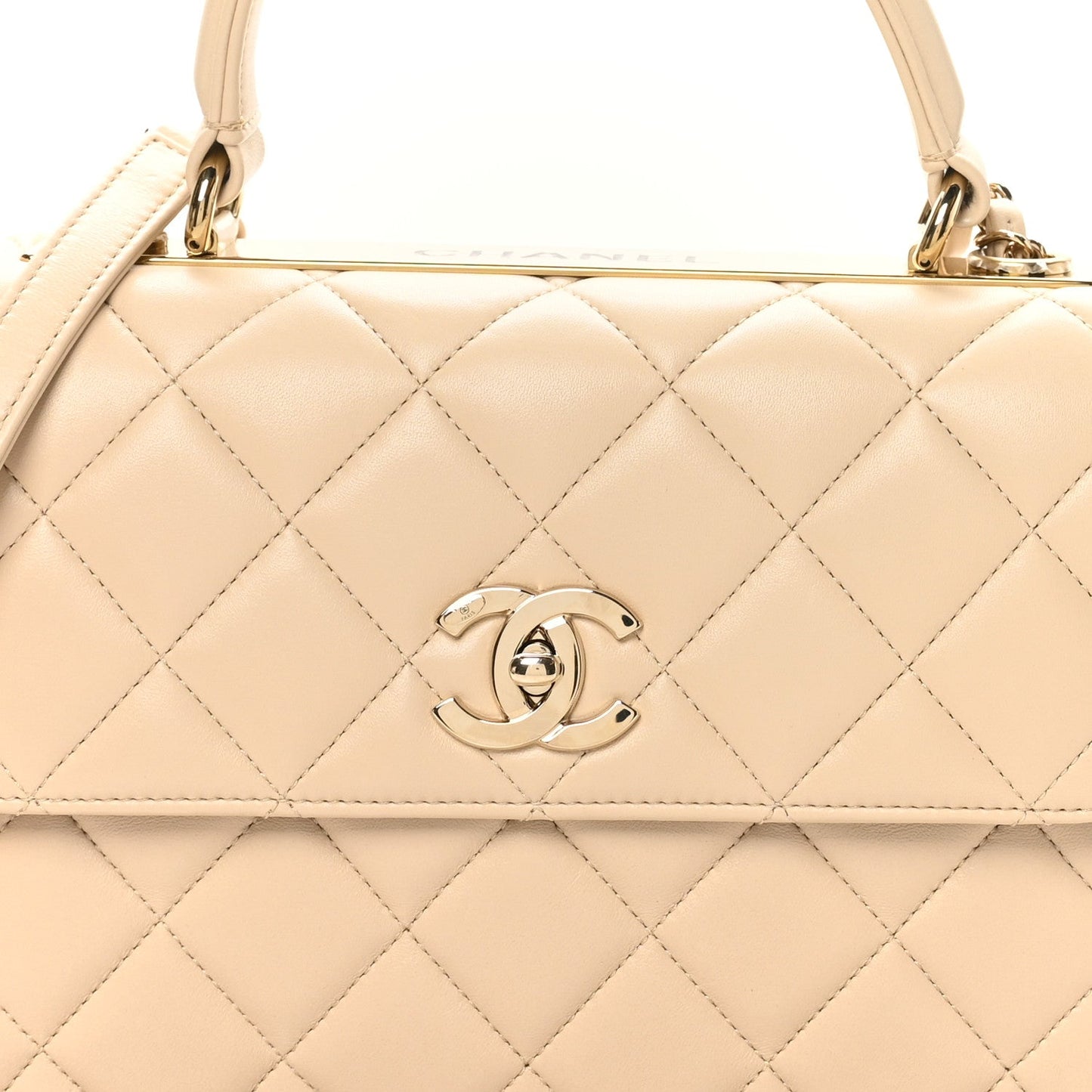 Lambskin Quilted Small Trendy CC Dual Handle Flap Bag Light Beige