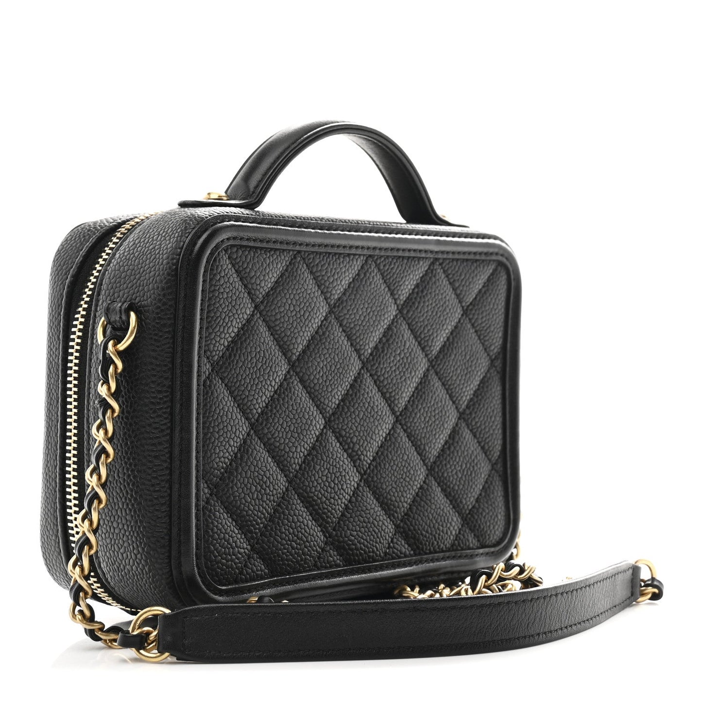 Caviar Quilted Small CC Filigree Vanity Case Black