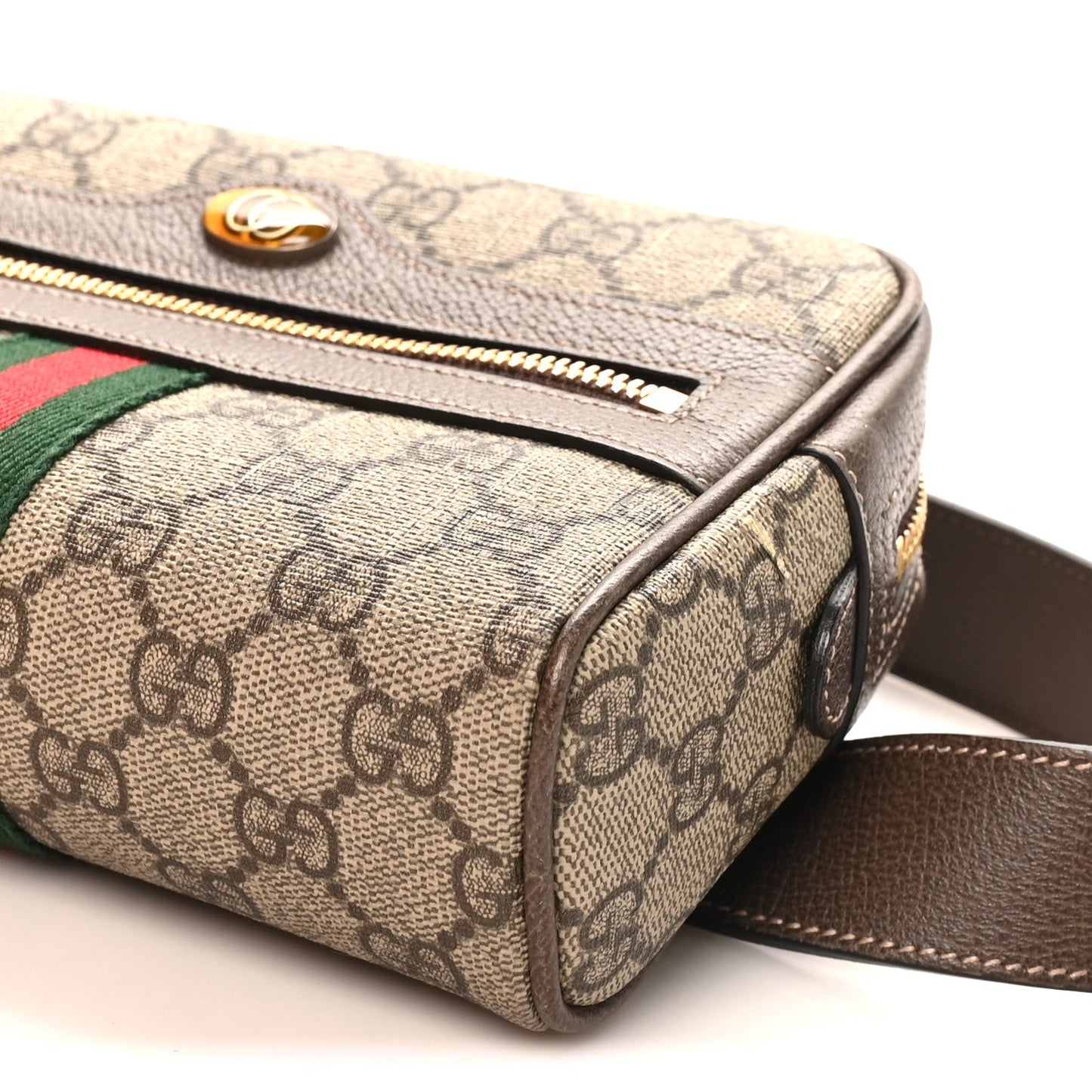 GG Supreme Monogram Web Small Ophidia Belt Bag 85 34 Dark Brown