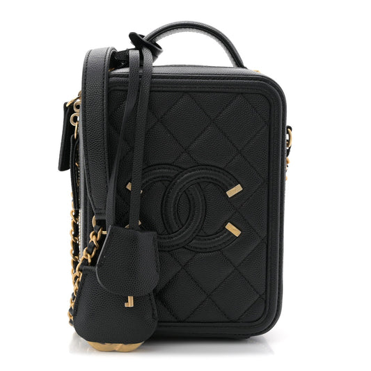 Caviar Quilted CC North South Filigree Vanity Case Black