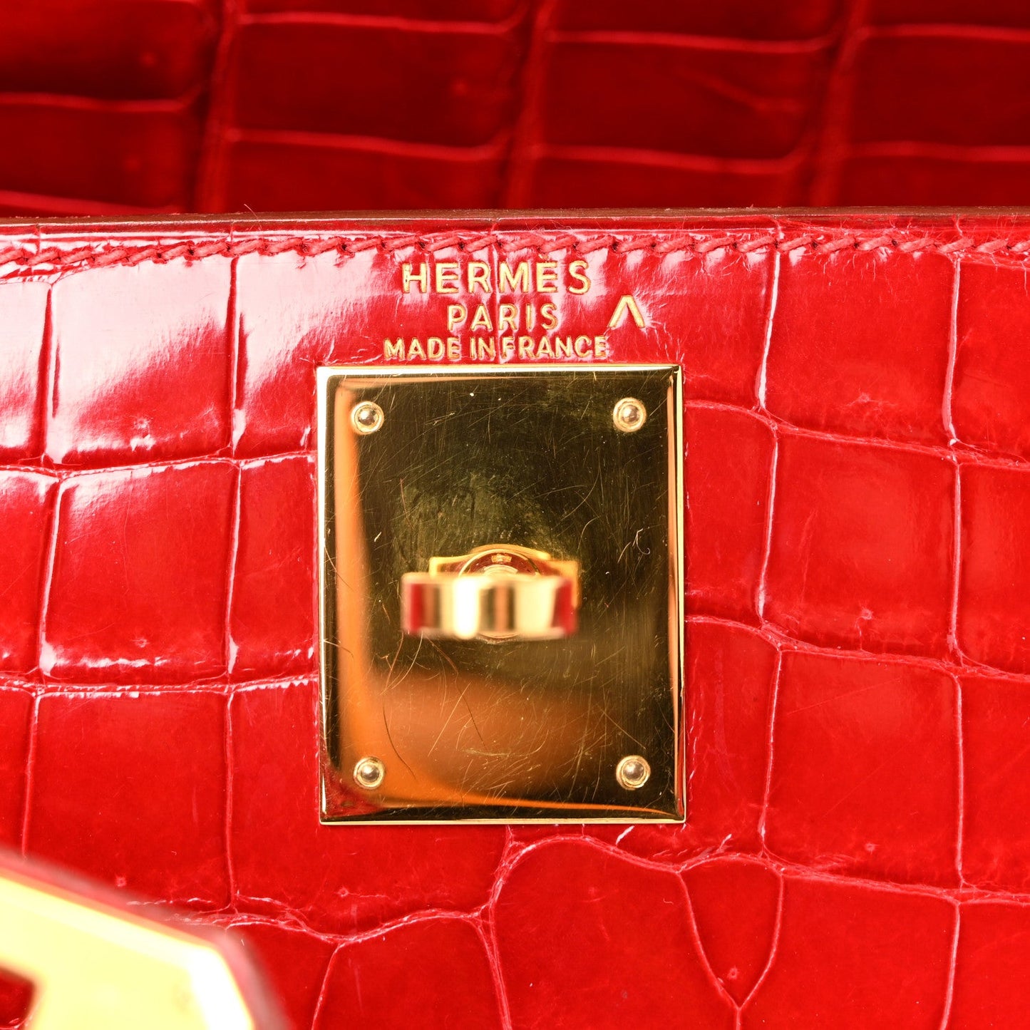 Shiny Porosus Crocodile Kelly Sellier 28 Rouge Vif