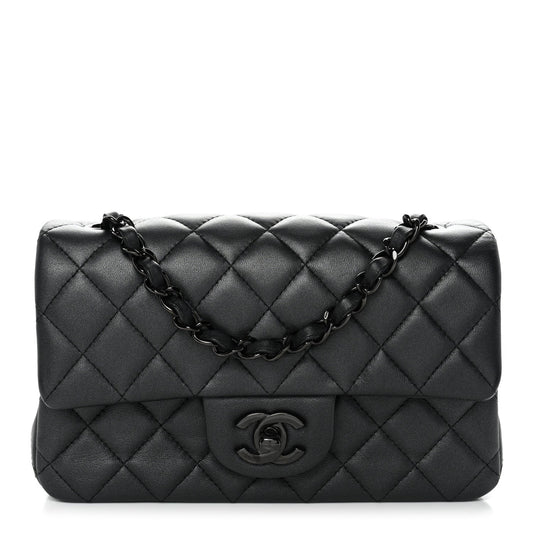 Lambskin Quilted Mini Rectangular Flap So Black