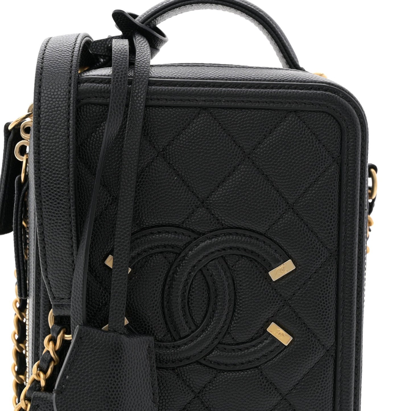 Caviar Quilted CC North South Filigree Vanity Case Black