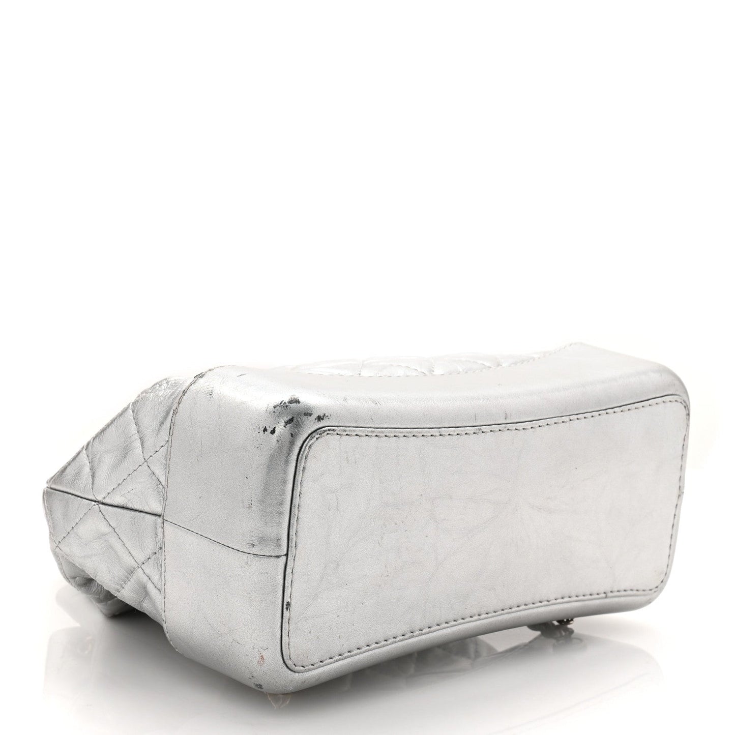 Metallic Crumpled Calfskin Quilted Small Gabrielle Backpack Silver
