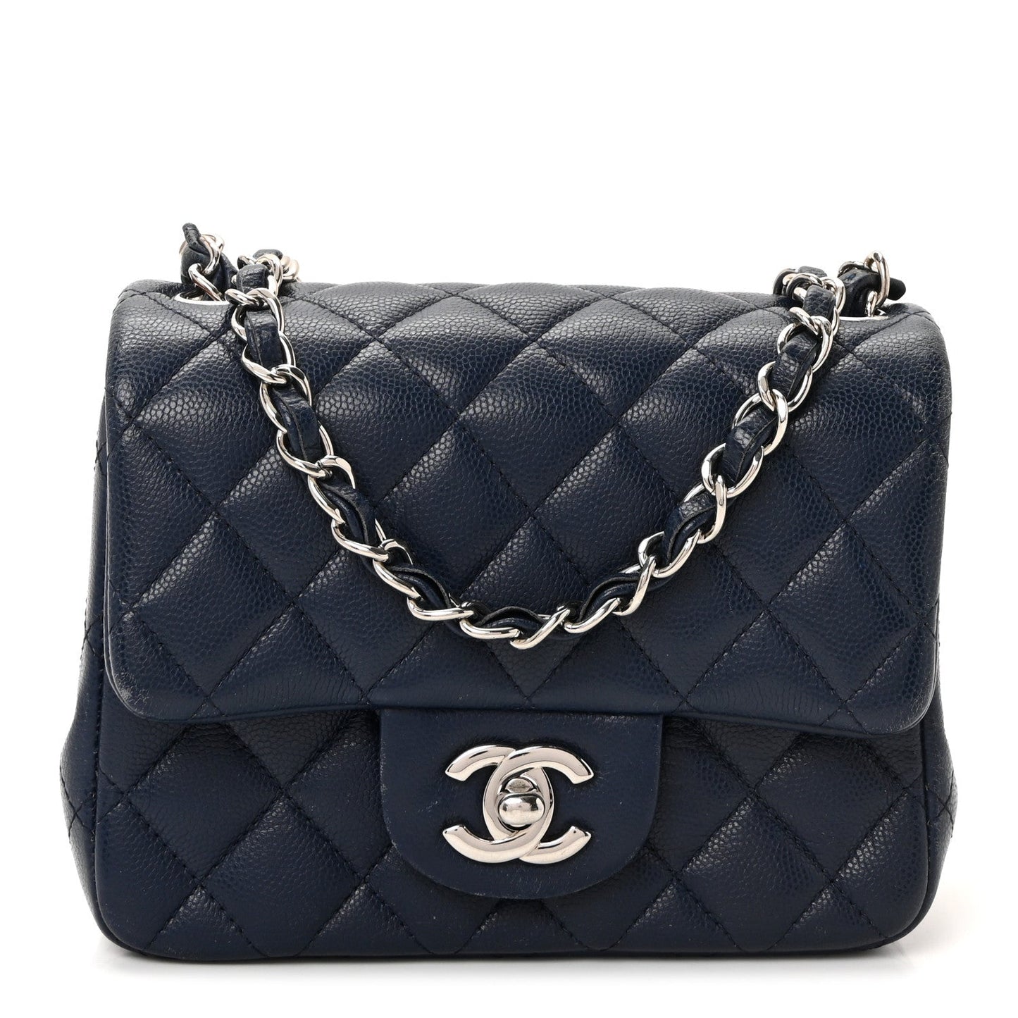 Caviar Quilted Mini Square Flap Navy