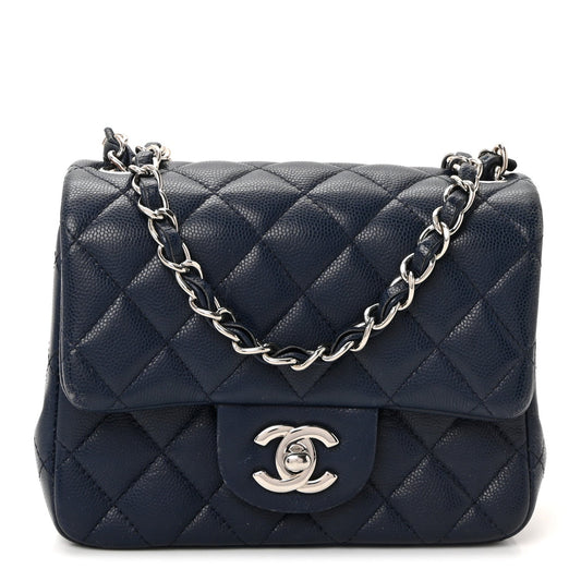 Caviar Quilted Mini Square Flap Navy