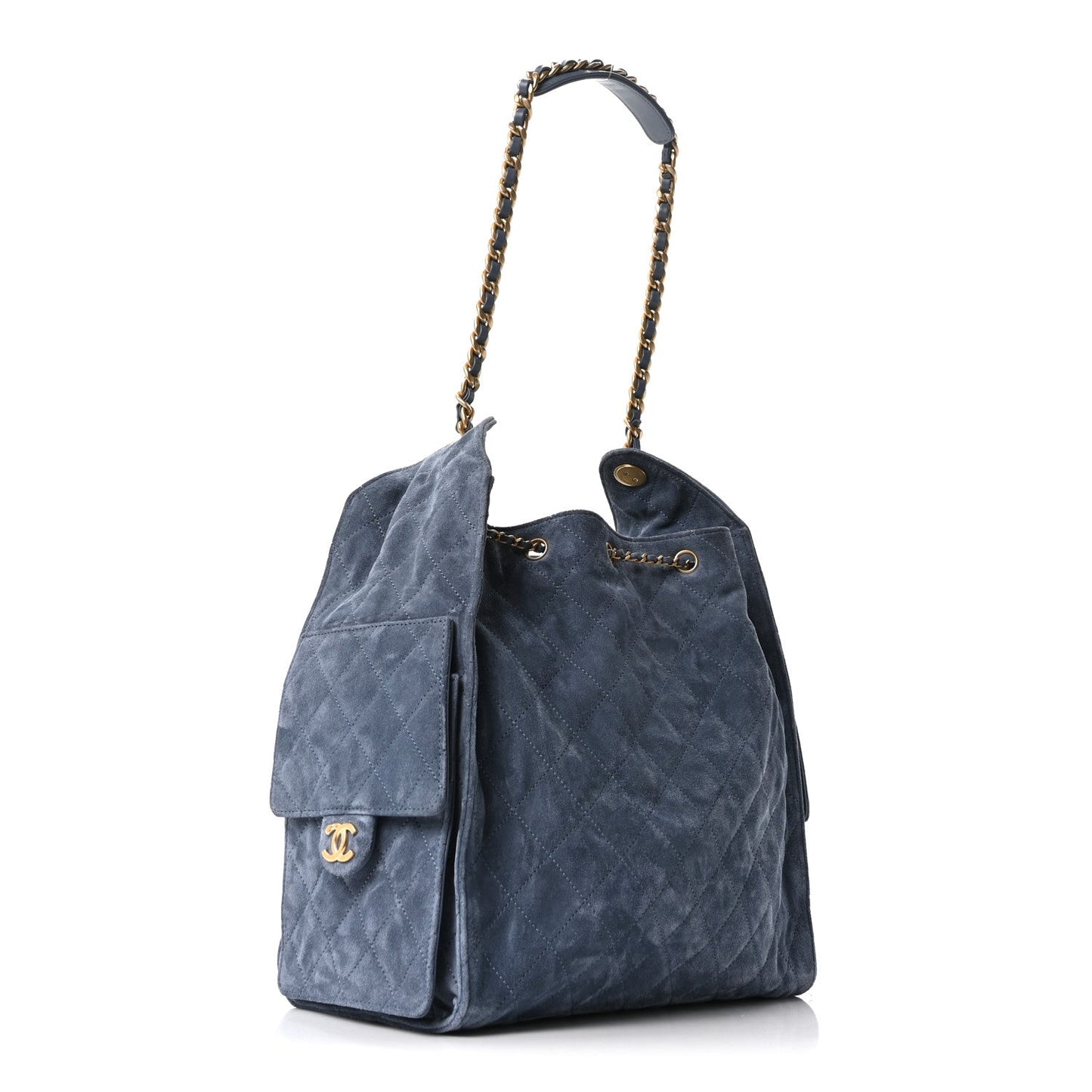 Suede Quilted Medium Chanel 25 Handbag Blue
