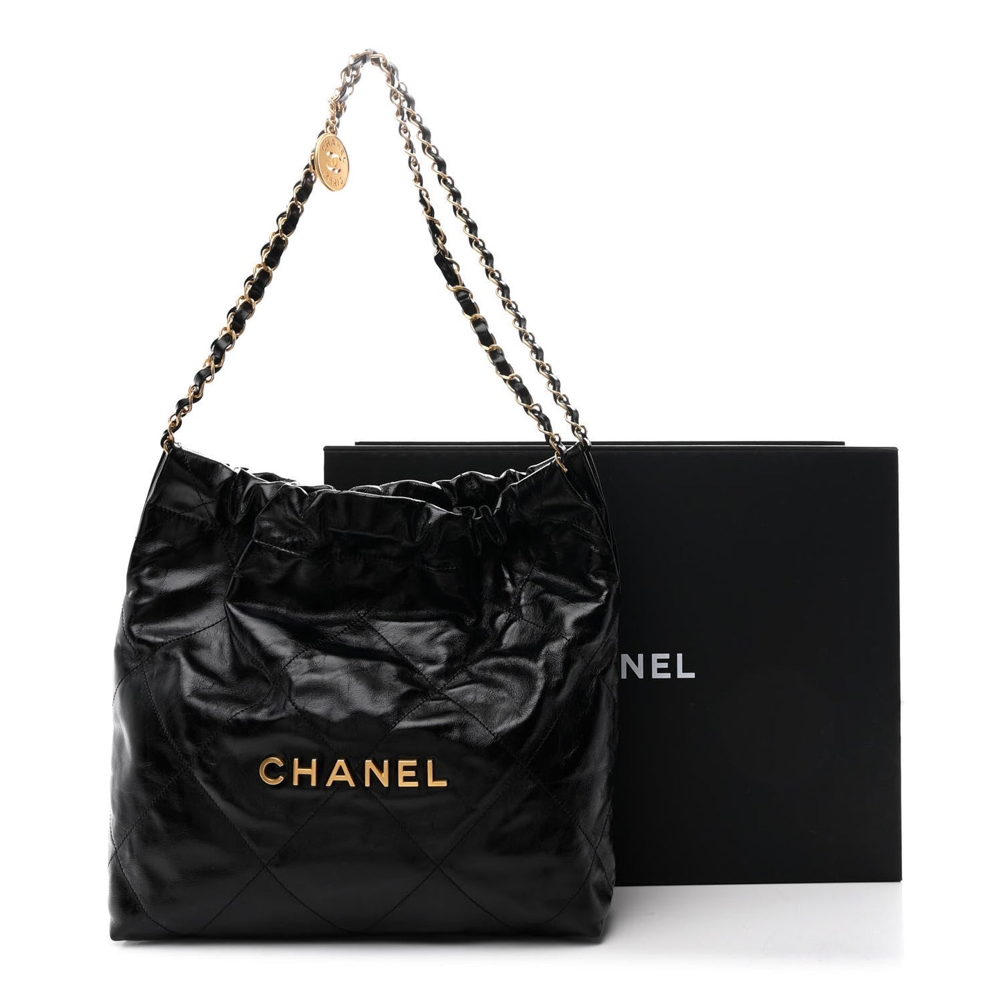Glazed Calfskin  Quilted Small Chanel 22 Black